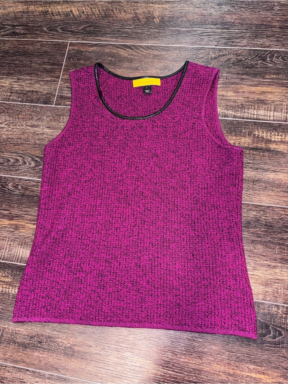 St. John Magenta Knit Sleeveless Shell with Black Trim